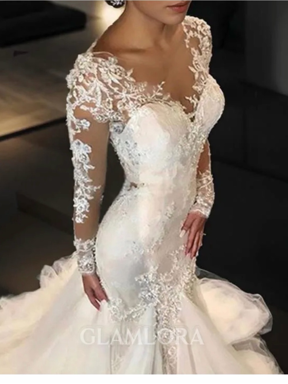Elegant White Lace Long Sleeve Mermaid Wedding Dress